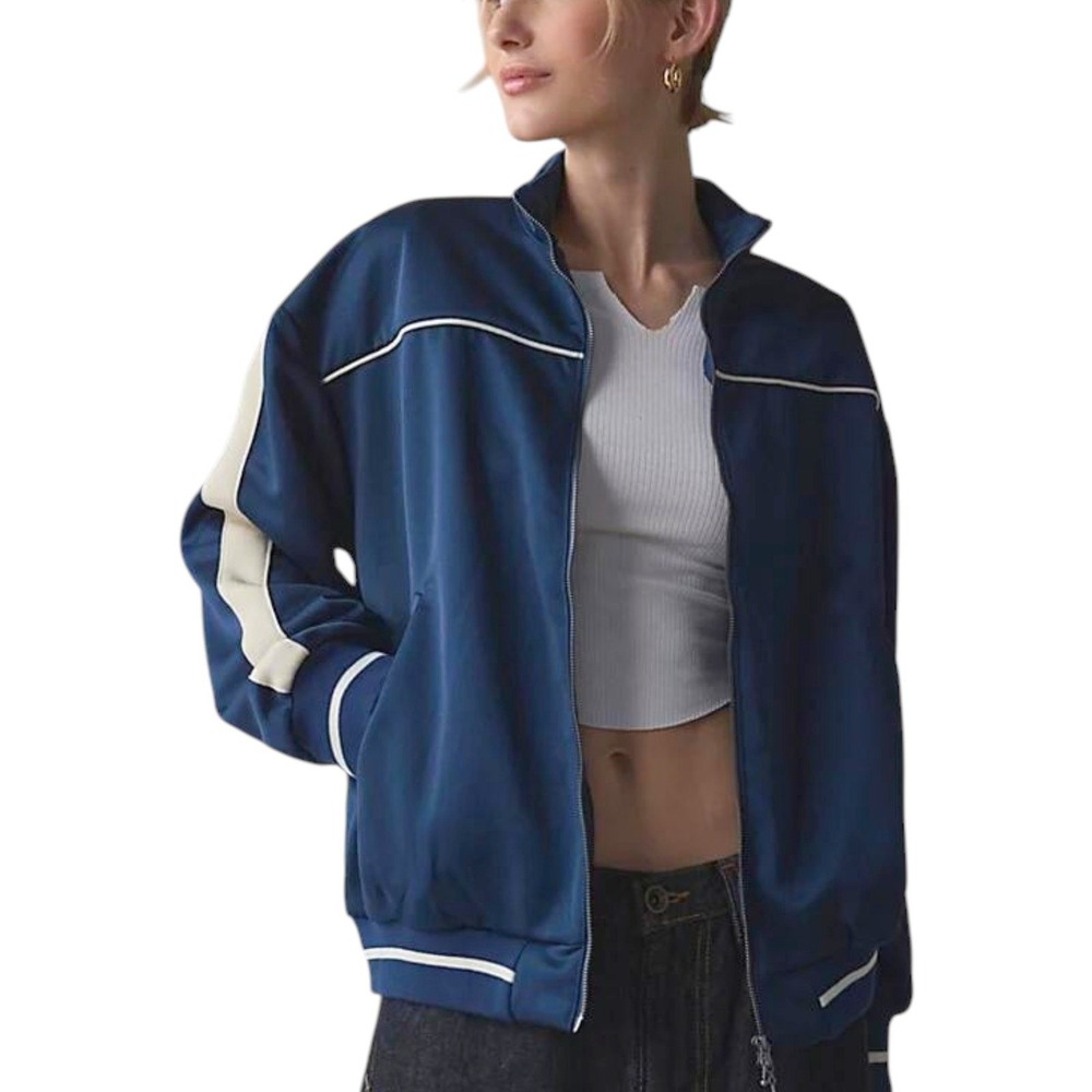 BDG Track Jacket Navy Blue Stripe Sporty Retro Streetwear Oversized Indie Large